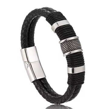 Savage Stalwart Black Leather Bracelet For Men