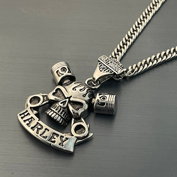 Harley Davidson Skull Heavy Biker Pendant Necklace For Men