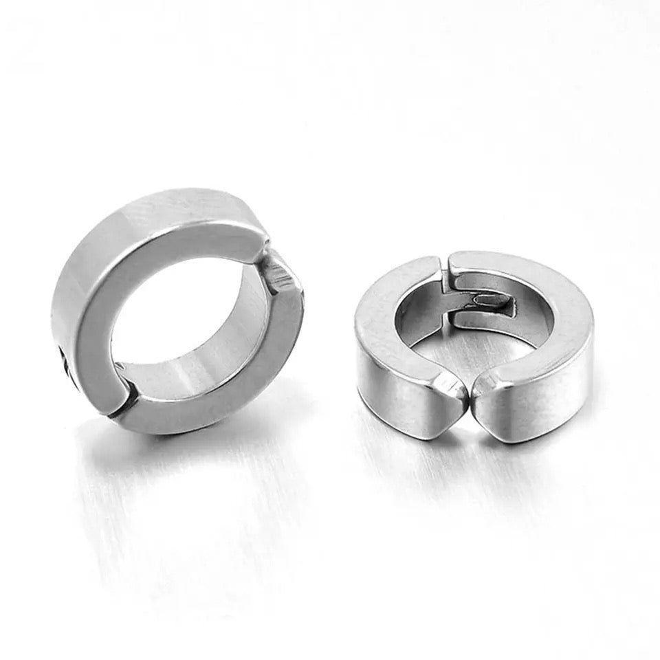 Stainless Steel Silver Non-Piercing Magnetic Bali Stud Earring For Men