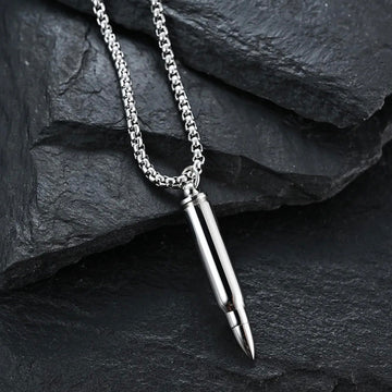 Silver Bullet Pendant Necklace For Men