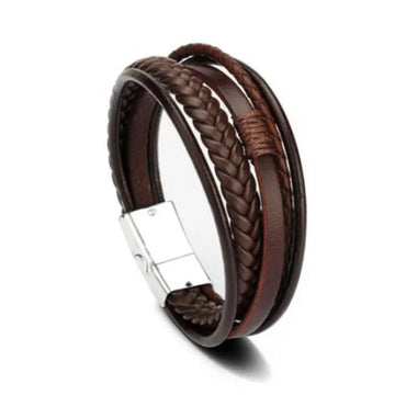 Brown Layered Leather Bracelet for Men