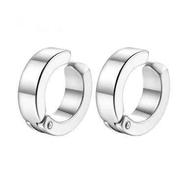 Stainless Steel Silver Non-Piercing Magnetic Bali Stud Earring For Men