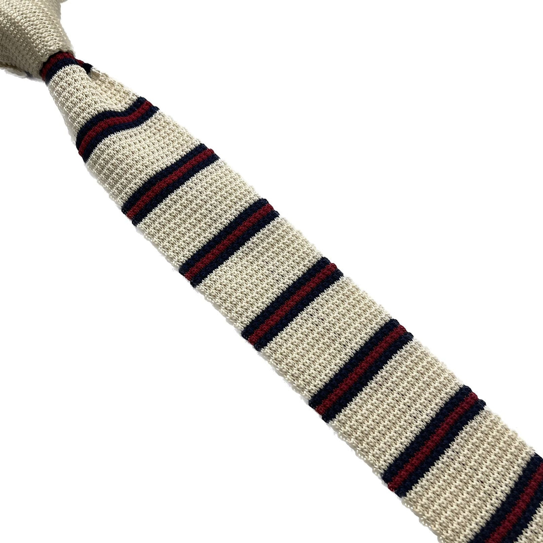 Off White & Red Stripes Knitted Tie For Men