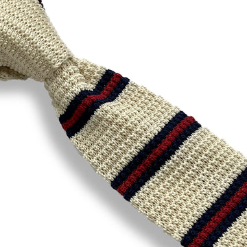 Off White & Red Stripes Knitted Tie For Men