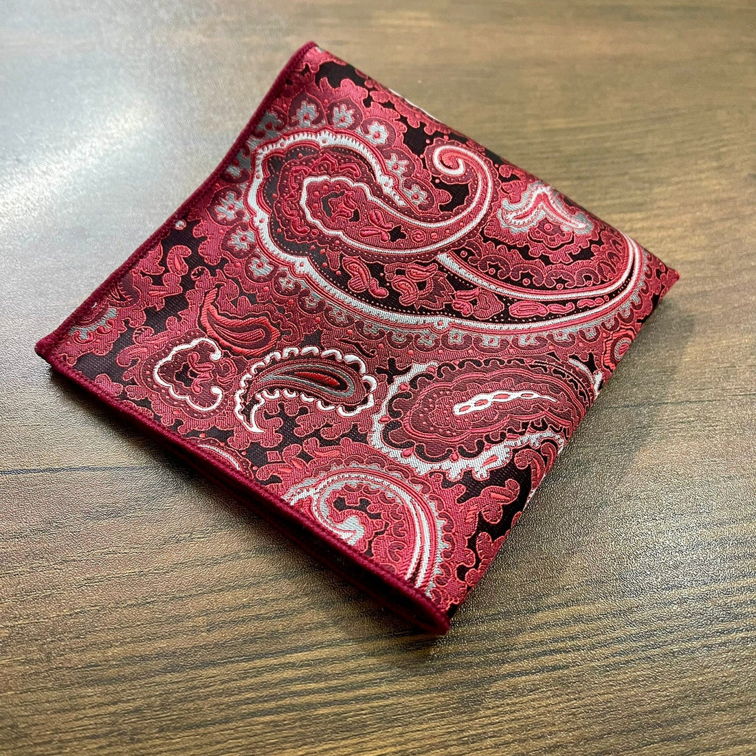 Red & Black Paisley Floral Pocket Square For Men