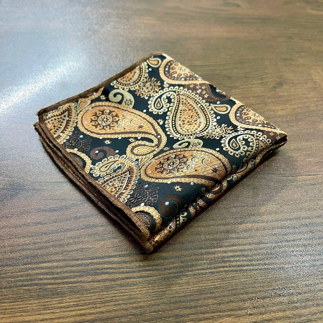 Golden Brown Paisley Floral Pocket Square For Men