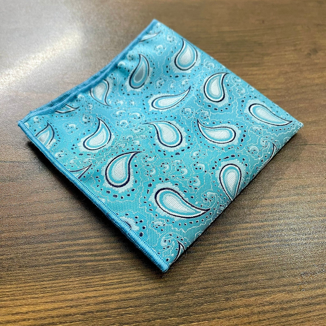 Sky Blue Paisley Floral Pocket Square For Men