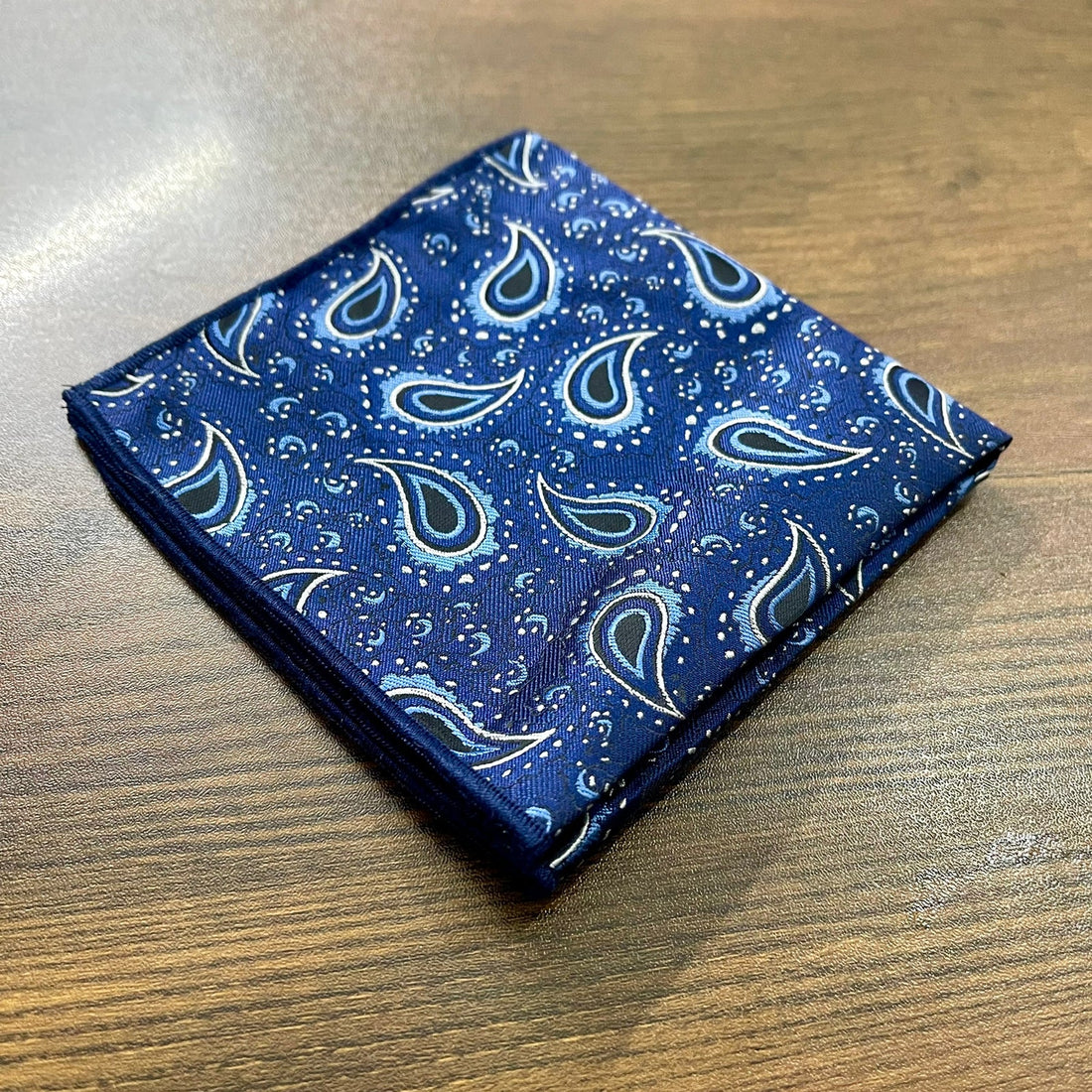 Navy Blue Paisley Floral Pocket Square For Men