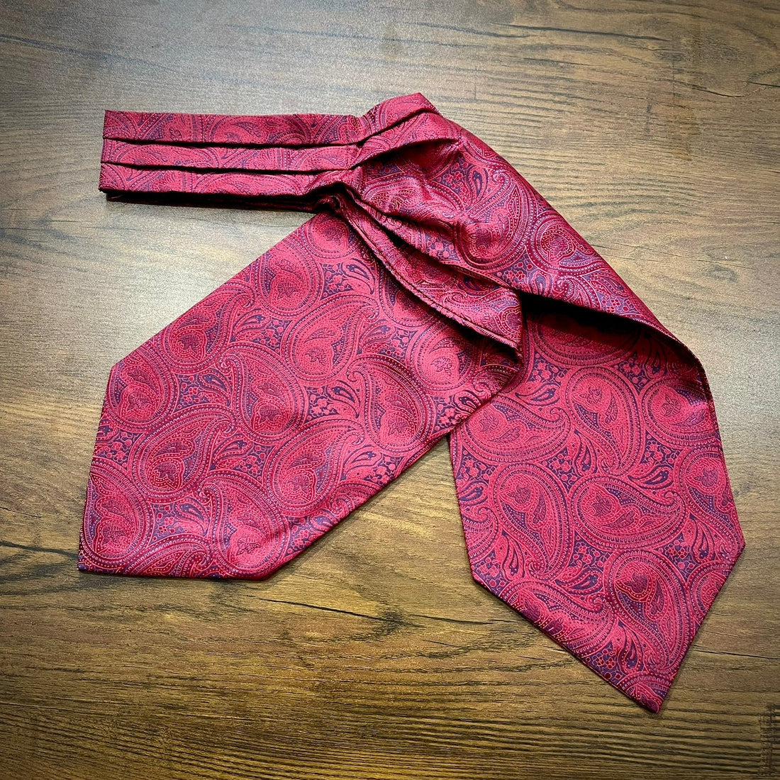 Red and Blue Floral Paisley Jacquard Wooven Ascot Cravat Tie For Men