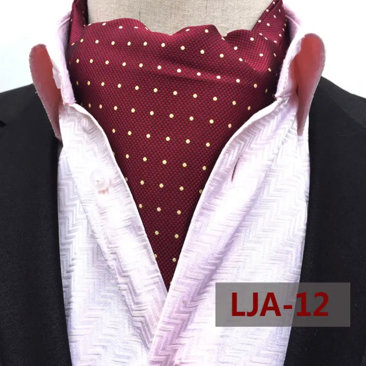 Maroon Polka Dots Jacquard Wooven Ascot Cravat Tie For Men