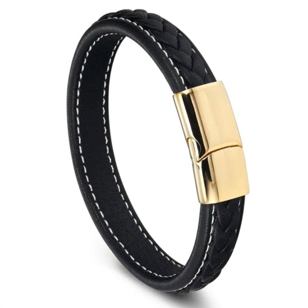 Streetwise Voyager Black Golden Leather Bracelet For Men