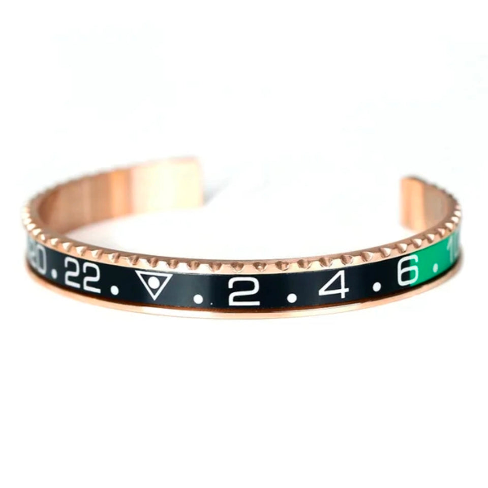 RLX Dial Stainless Steel Rose Gold & Black Green Bangel Kara Bracelet For Men