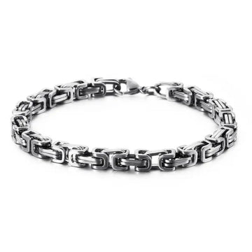 6mm Silver Stainless Steel Byzantine Link Chain Bracelet For Men