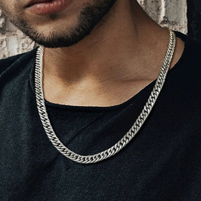 10mm Silver Cuban Link Neck Chain For Men