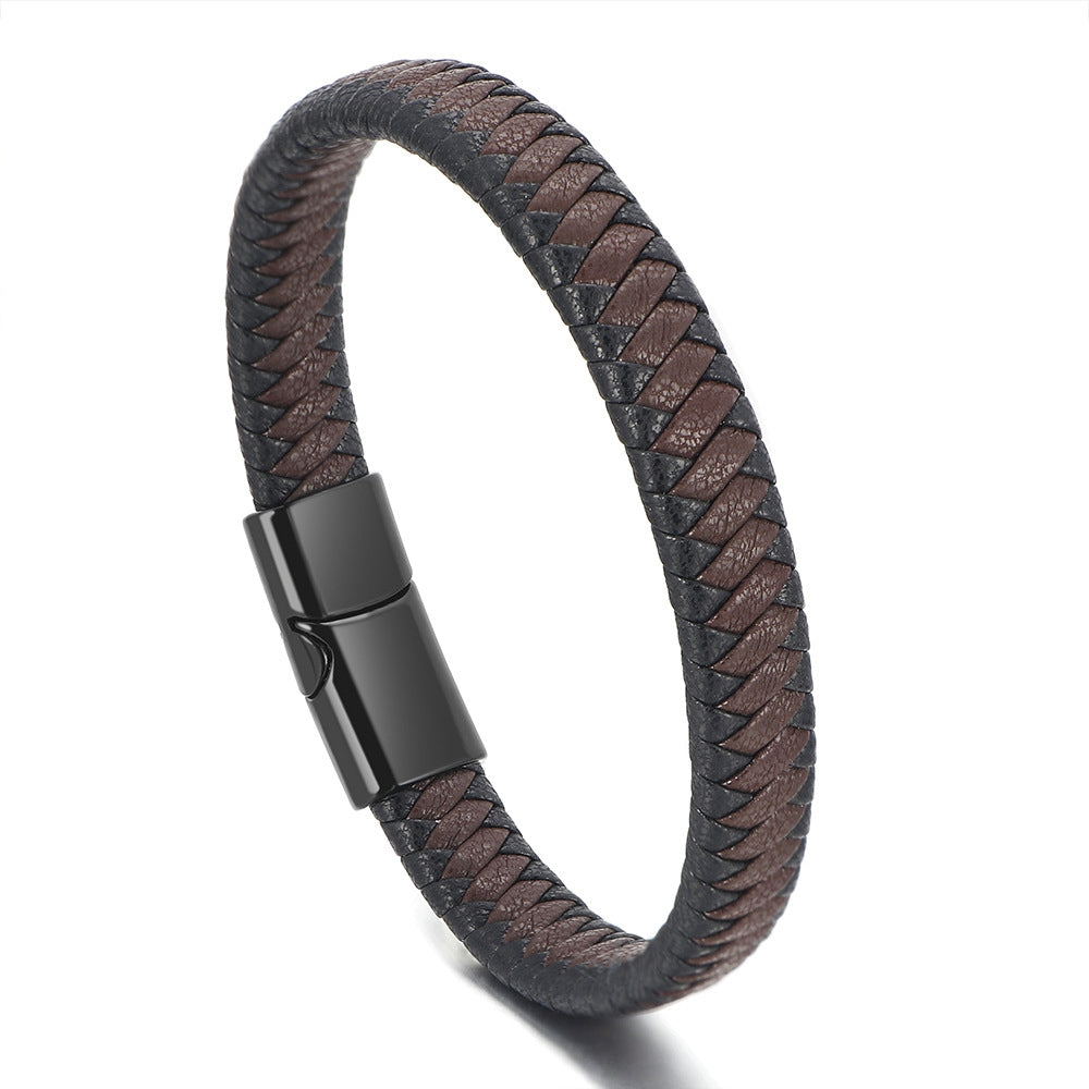 Sleek Wrap Brown & Black Leather Bracelet For Men