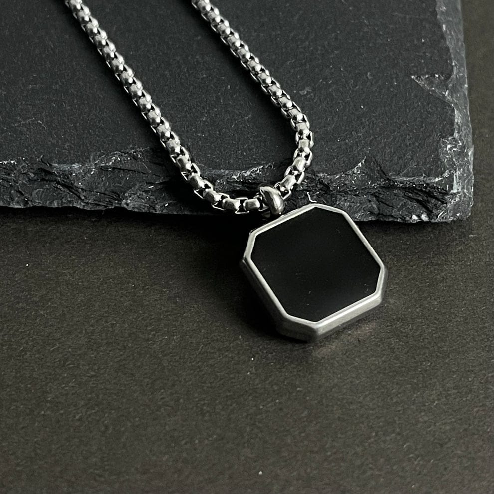 Silver Mini Classic Square Pendant Necklace +Ring For Men & Women