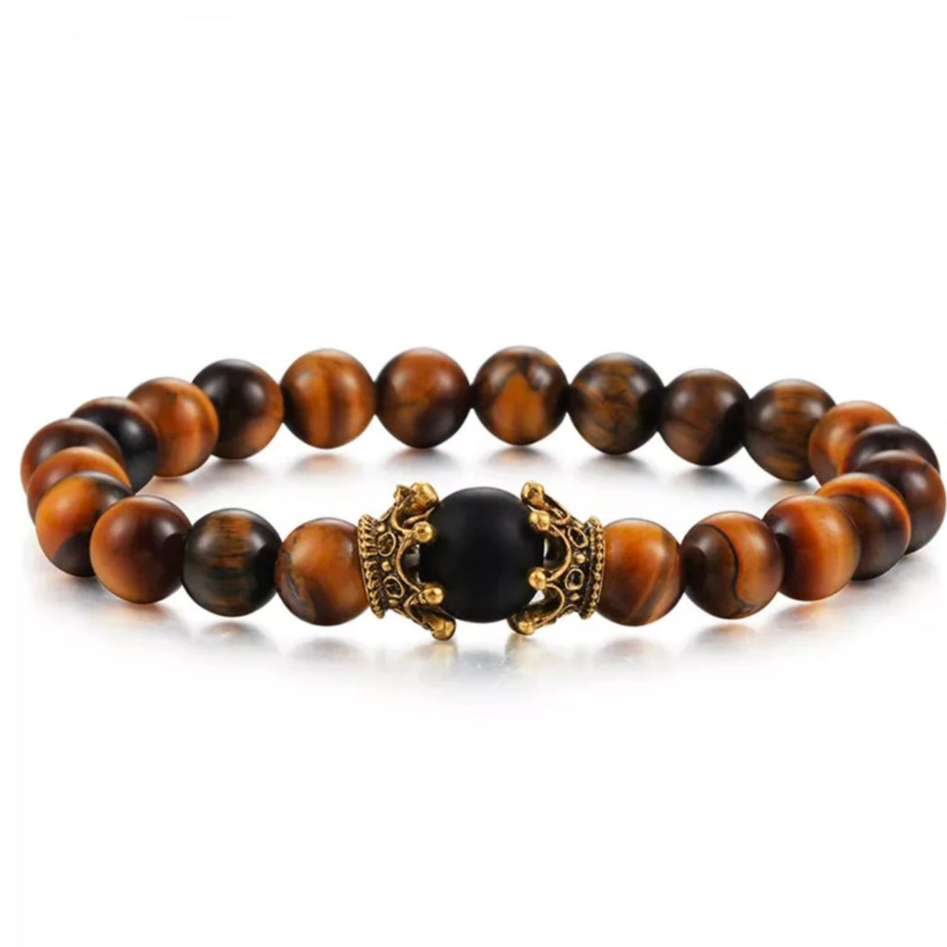 Tiger Eye Beads Crown Bracelet