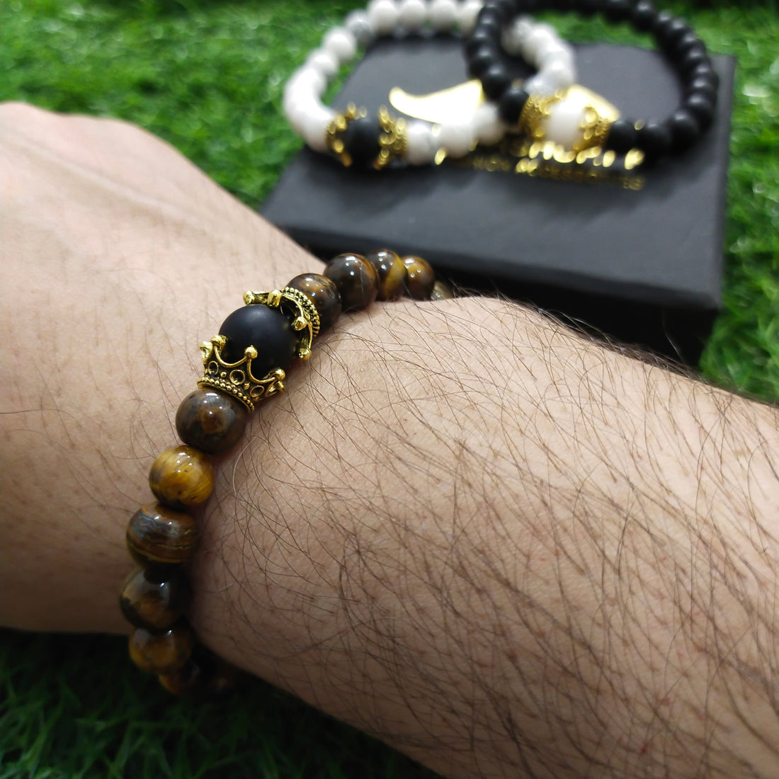 Tiger Eye Beads Crown Bracelet