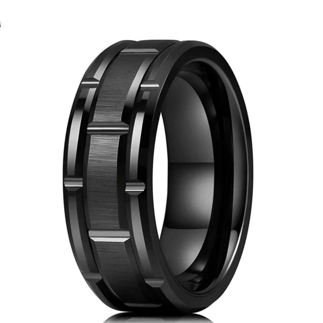 Black Brushed Polished Titanium Ring For Men