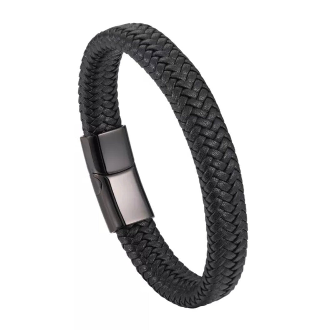 Black Braided Leather Bracelet For Men