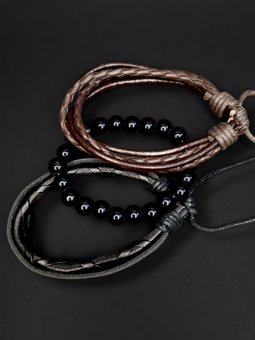 3-in-1 Leather Beads Bracelet