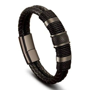 Savage Black Leather Bracelet For Men