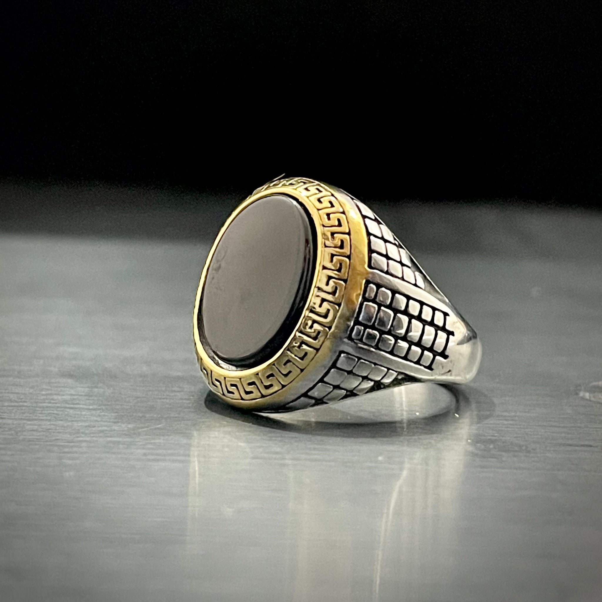 Black Stone Silver Turkish Ring For Men