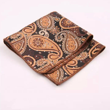 Golden Brown Paisley Floral Pocket Square For Men