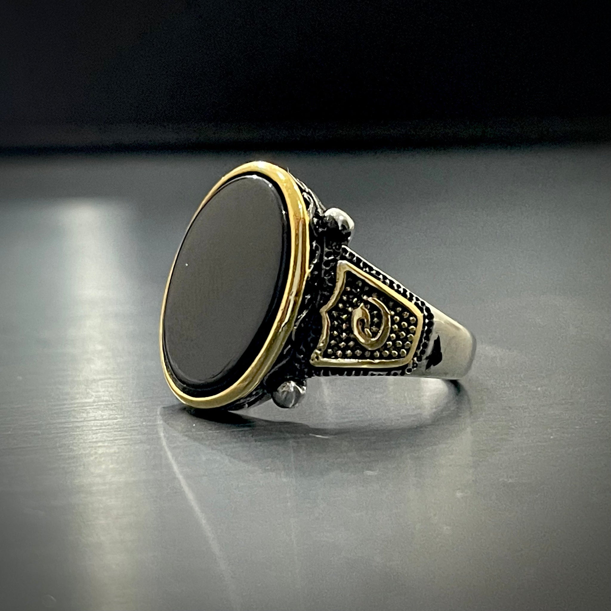 Black Oval Stone Turkish Ring For Men