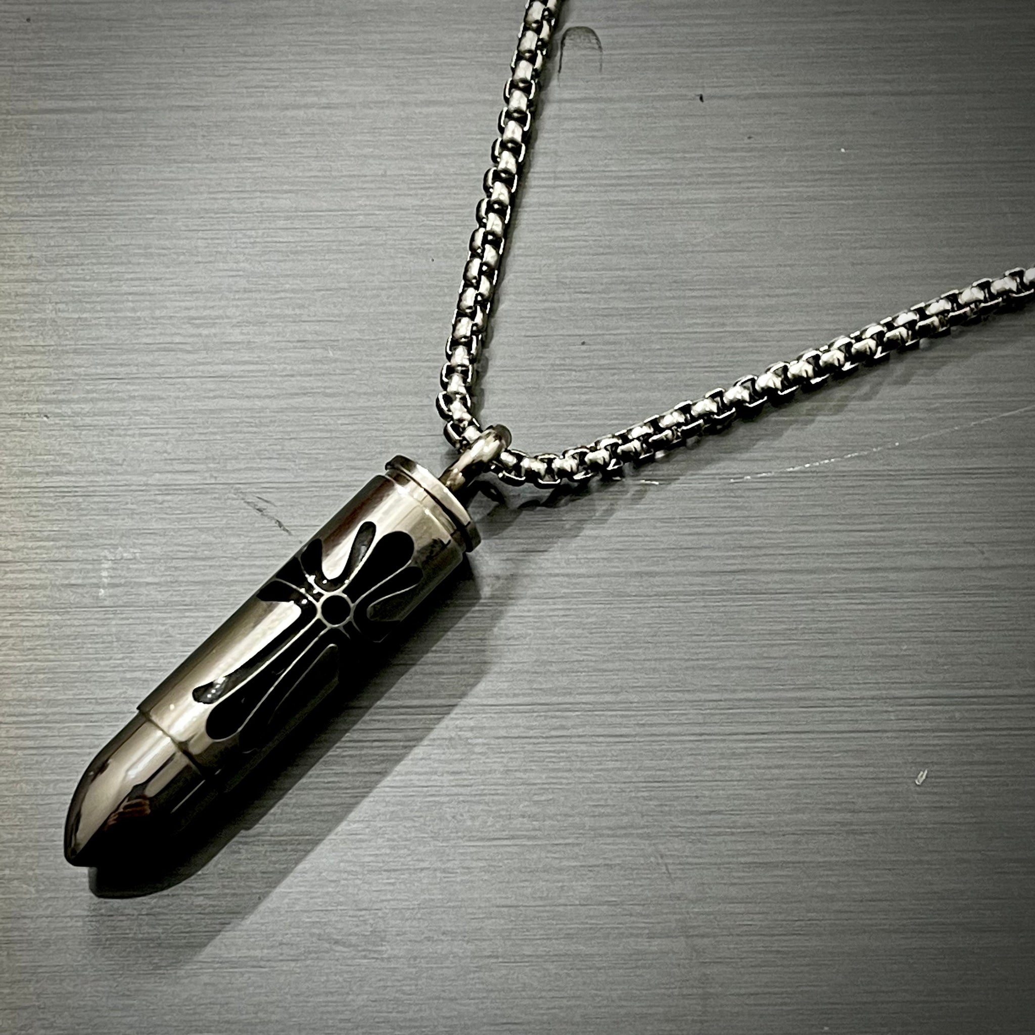 Silver Bullet With Cross Pendant Necklace