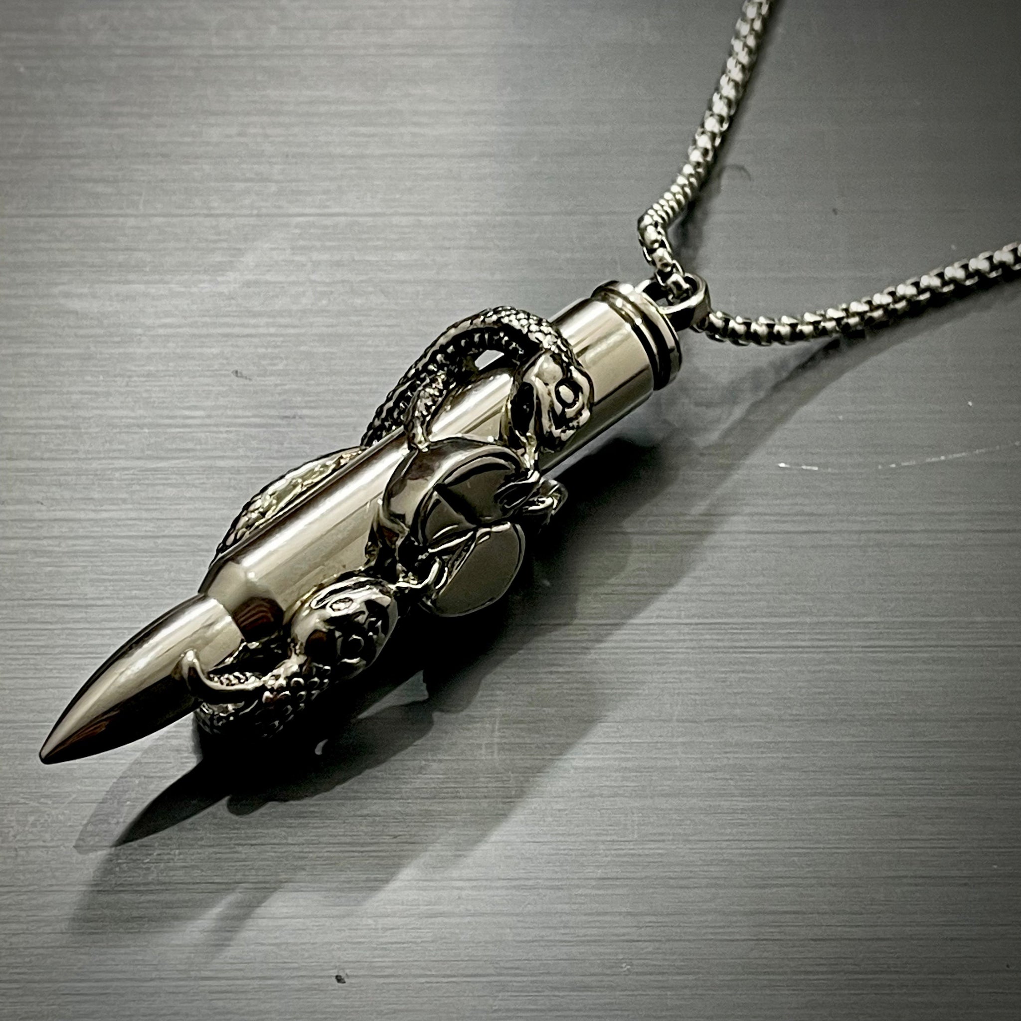 Heavy Biker Snake Bullet Pendant Necklace For Men