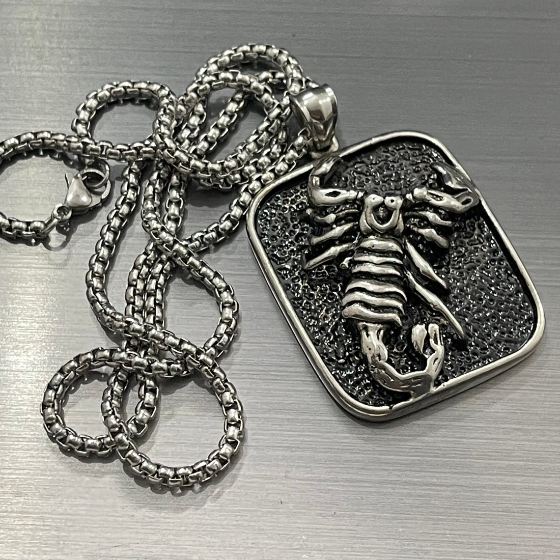 Antique Silver Scorpio Dogtag Pendant Necklace