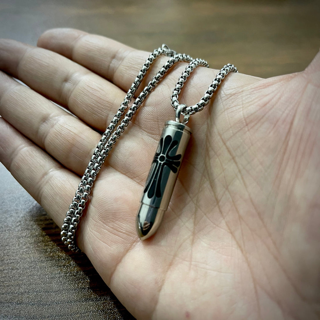 Silver Bullet With Cross Pendant Necklace