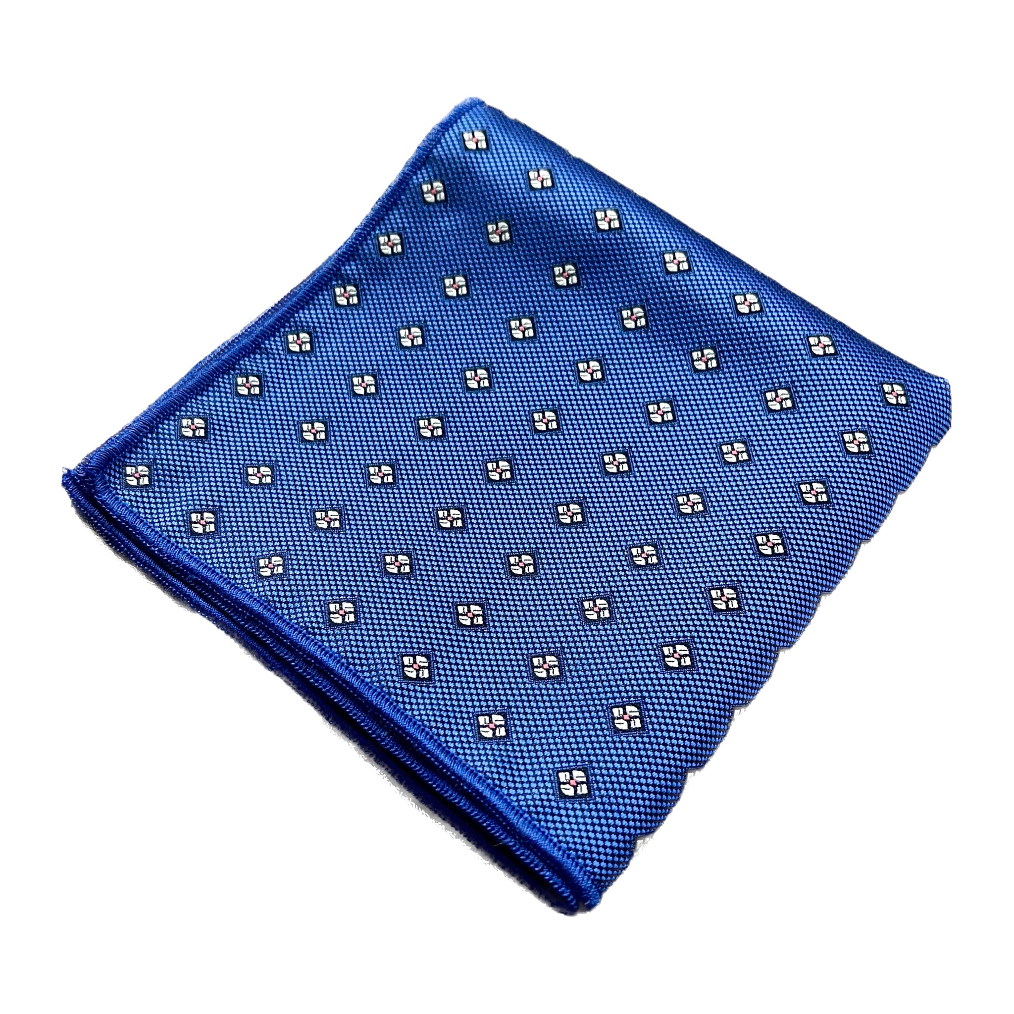 Royal Blue Polka Dots Floral Pocket Square For Men