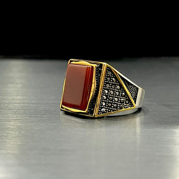 Red Square Stone Turkish Ring For Men