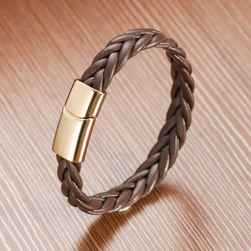 Brown Braided Leather Bracelet For Men