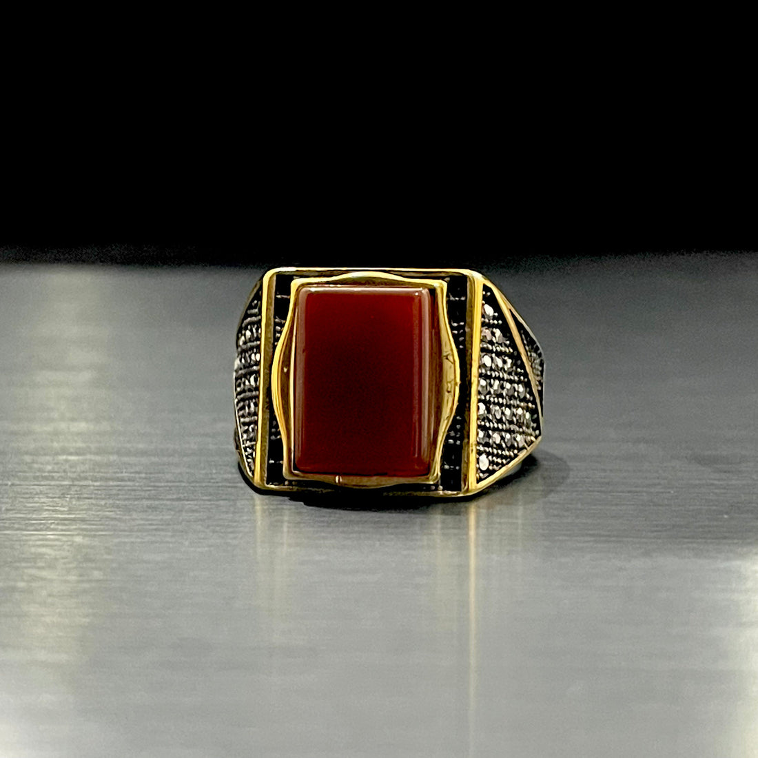 Red Square Stone Turkish Ring For Men