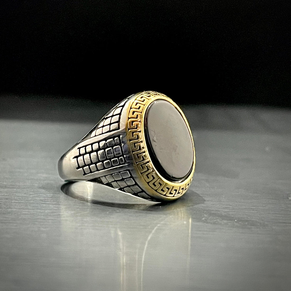 Black Stone Silver Turkish Ring For Men