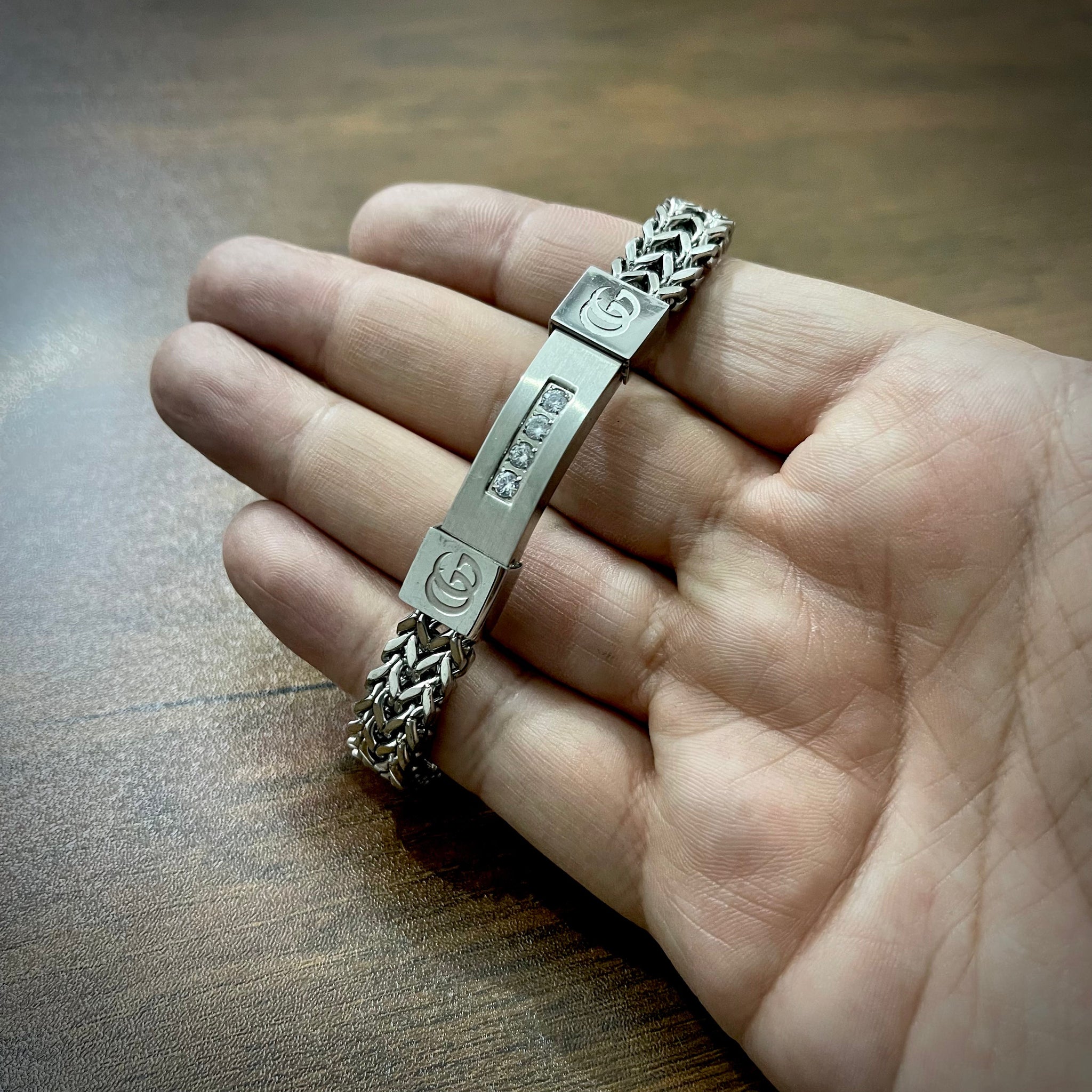 Silver GC Crown Foxtail Bracelet for Men