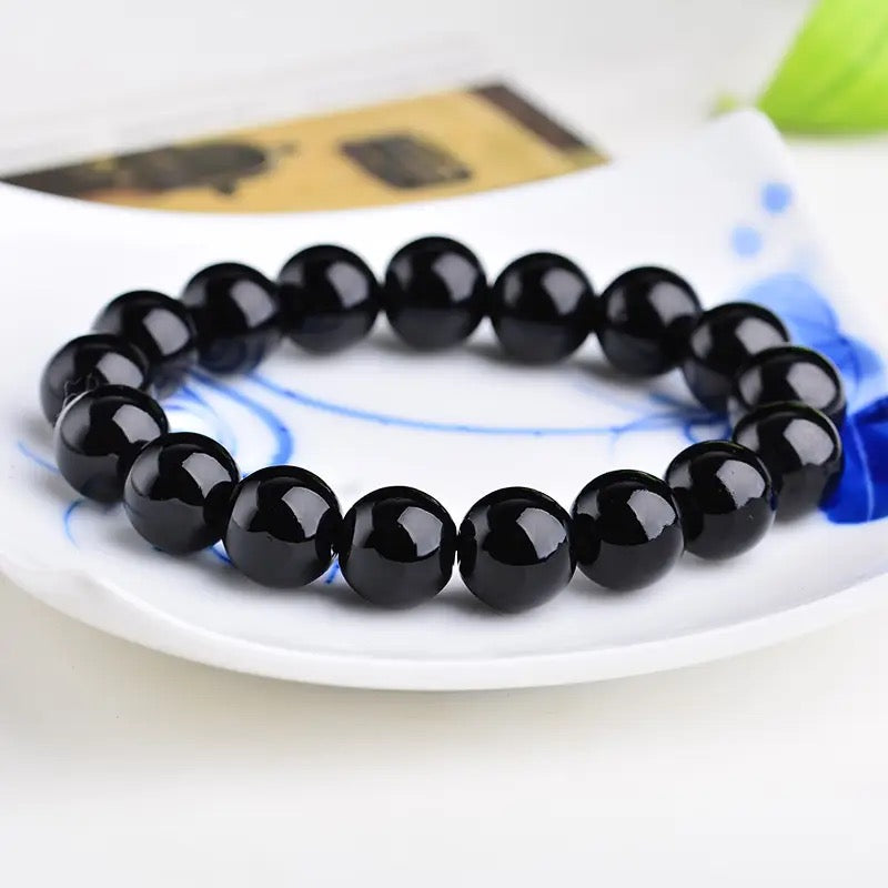 8mm Agate Black Beads Bracelet For Men Women