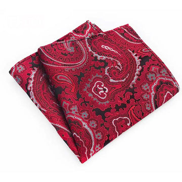 Red & Black Paisley Floral Pocket Square For Men