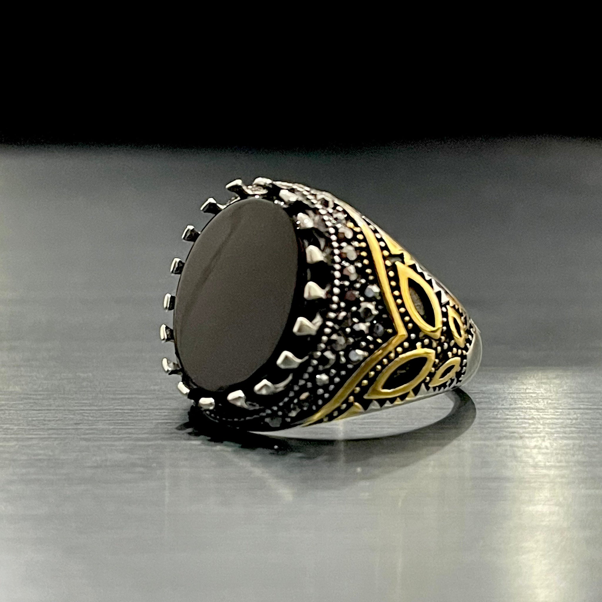 Black Oval Stone Turkish Ring For Men