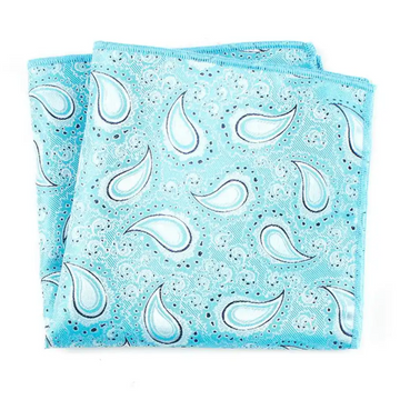 Sky Blue Paisley Floral Pocket Square For Men