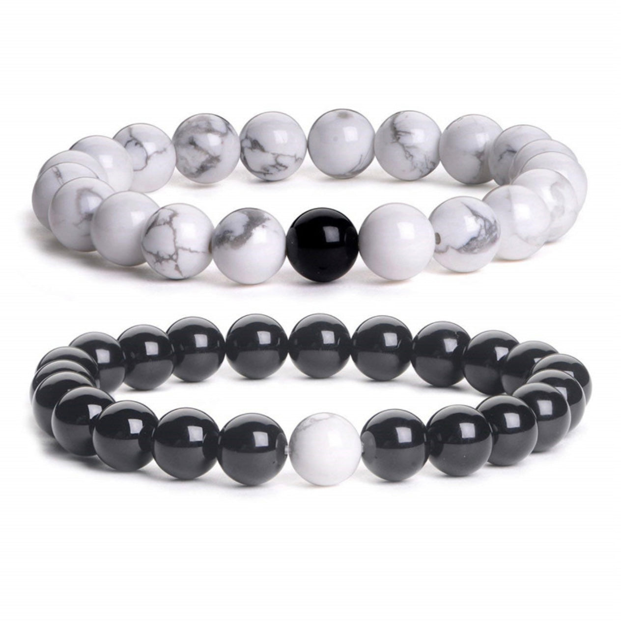 Black & White Agate Energy Stone Beads Distance Bracelet Set Couple Bracelet