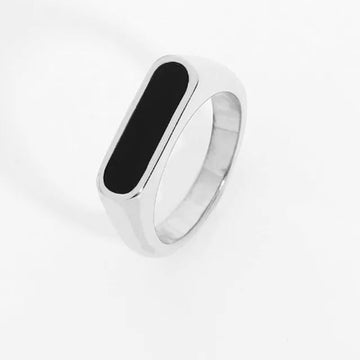 Minimal Silver Black Epoxy Ring For Men/Women