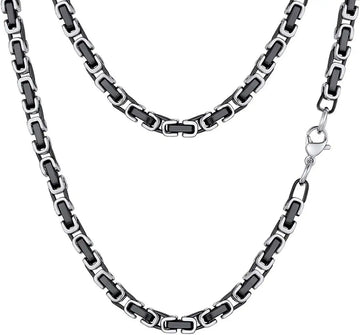 5mm Silver Black Byzantine Link Neck Chain