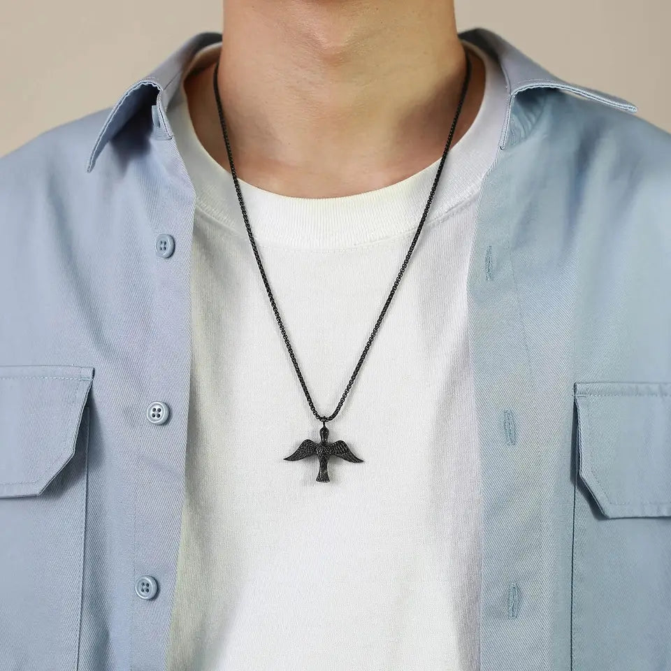 Black Flying Bird minimal pendant For Men