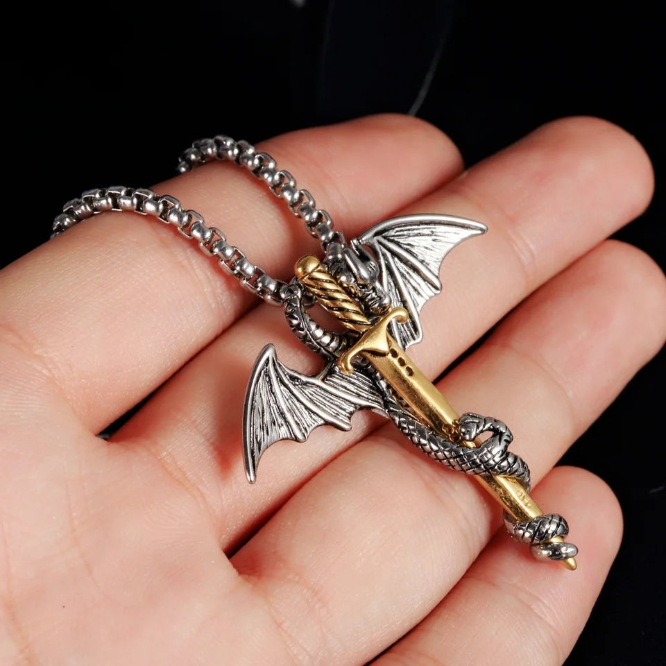 Dragon Sword Pendant Necklace For Men